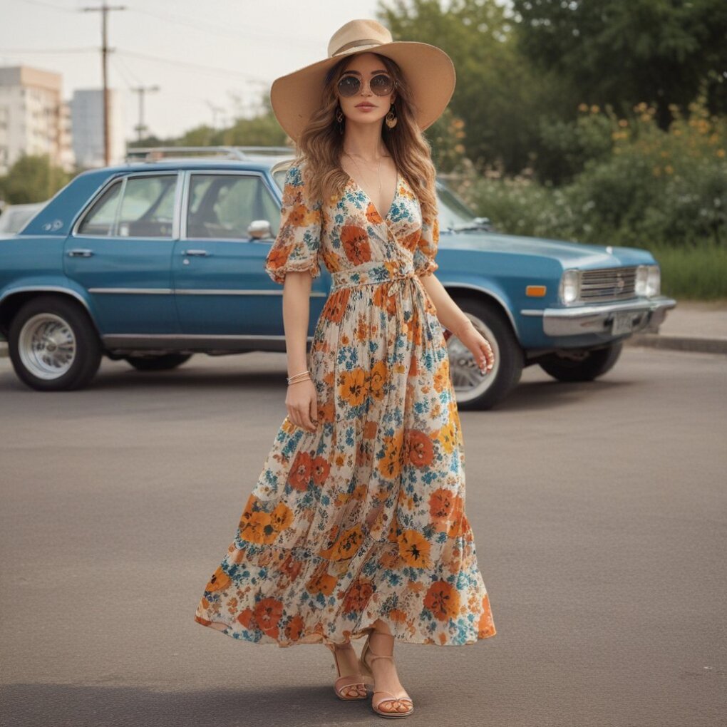 70s Floral Maxi Dress