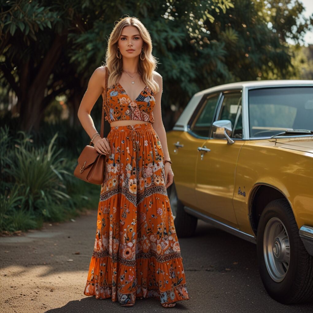 70s Floral Maxi Skirt