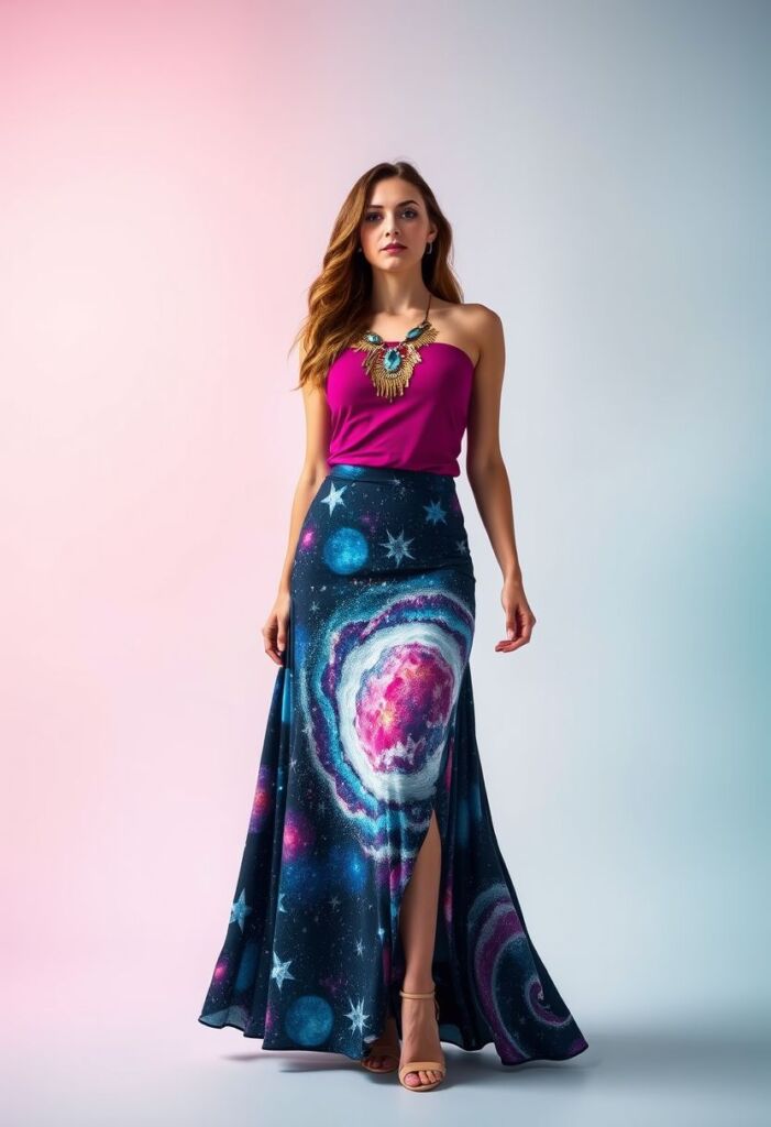 Cosmic Print Maxi Skirt