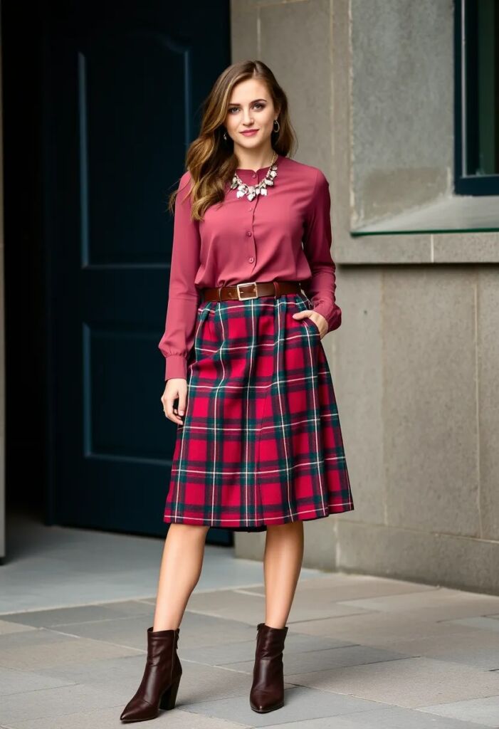 Plaid Skirt and Blouse