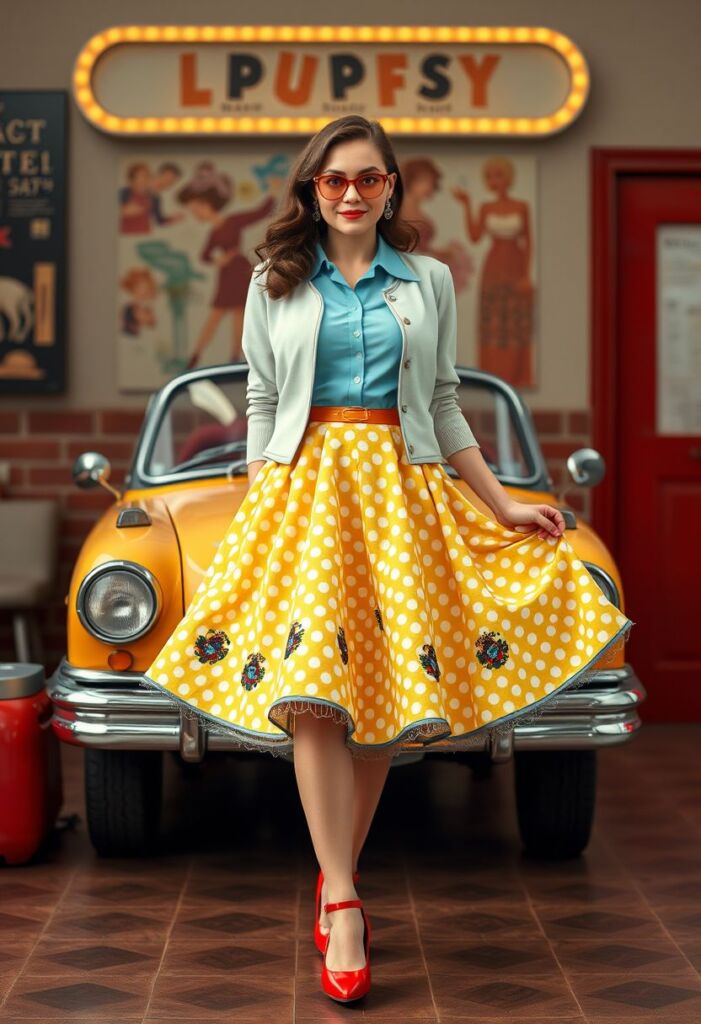 Poodle Skirt and Blouse Combo Elegant Outfit