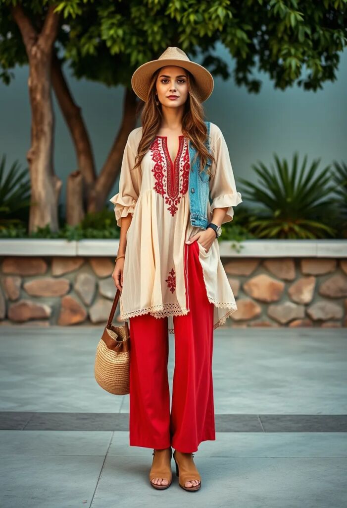 Wide leg pants with a tunic