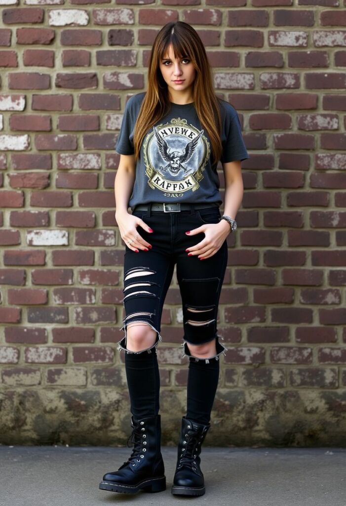 Band Tee and Ripped Jeans