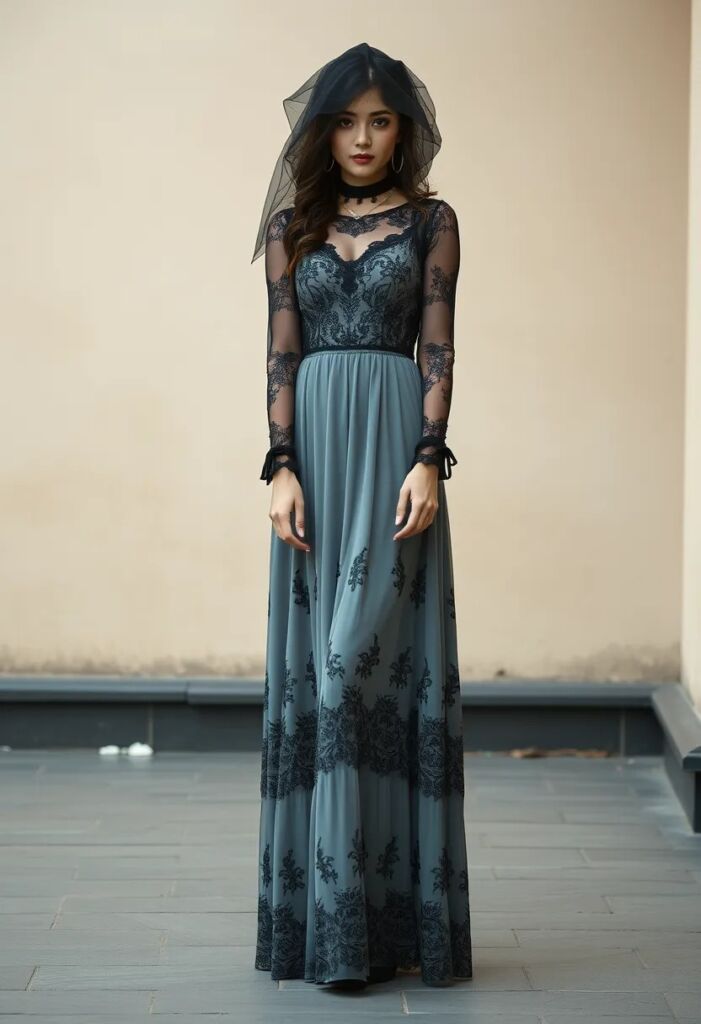 Pastel Black Lace Maxi Dress